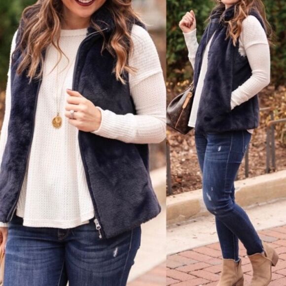 J. Crew Vest Plush Royal Blue Vegan Fur Medium Outerwear - Picture 5 of 12